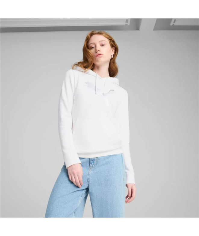 Sweat Puma Ess Metallic Hoodie Femme Blanc/Or