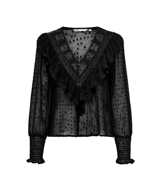 Camiseta Only Onleleanor Life L/S Dobby Noos Black Mujer