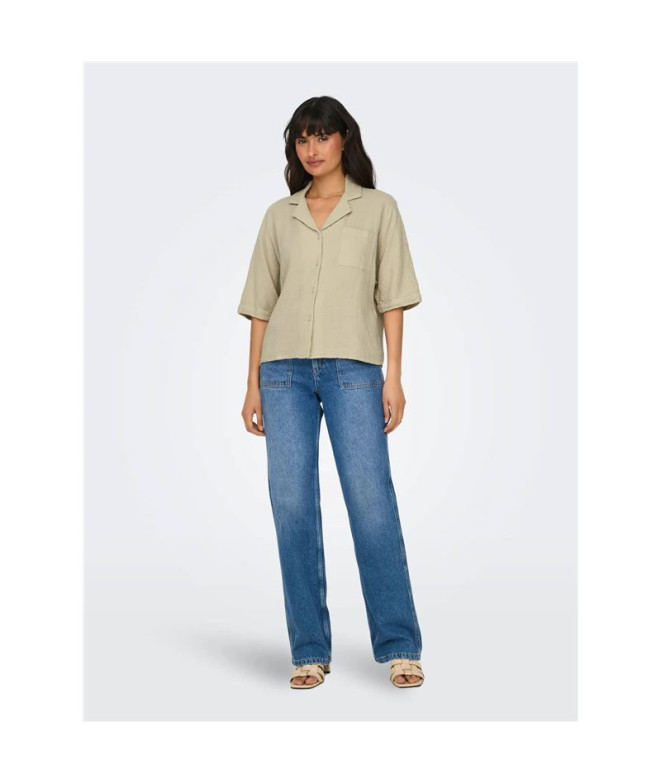 Camisa Only Onlthyra Ss Noos Oxford Tan Mujer