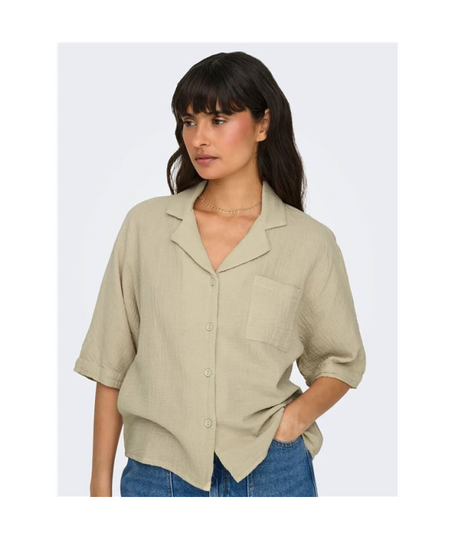 Camisa Only Onlthyra Ss Noos Oxford Tan Mujer