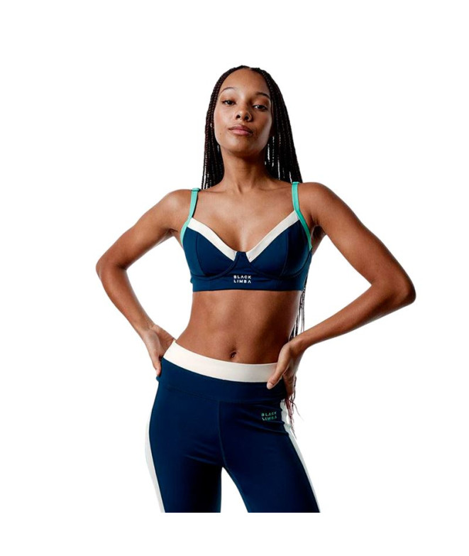 Top de Fitness Black Limba Duality Mujer Tricolor Cream, Ocean blue & Sage