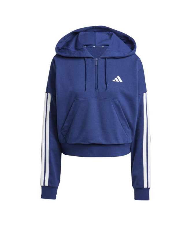 Sudadera adidas 3 Bandas French Terry Qz Hd Mujer Azul Oscuro/Blanco