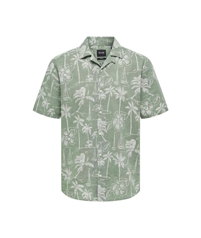Camisa Only & Sons Onscaiden Life Ss Resort Aop Linen Noos Swamp Hombre