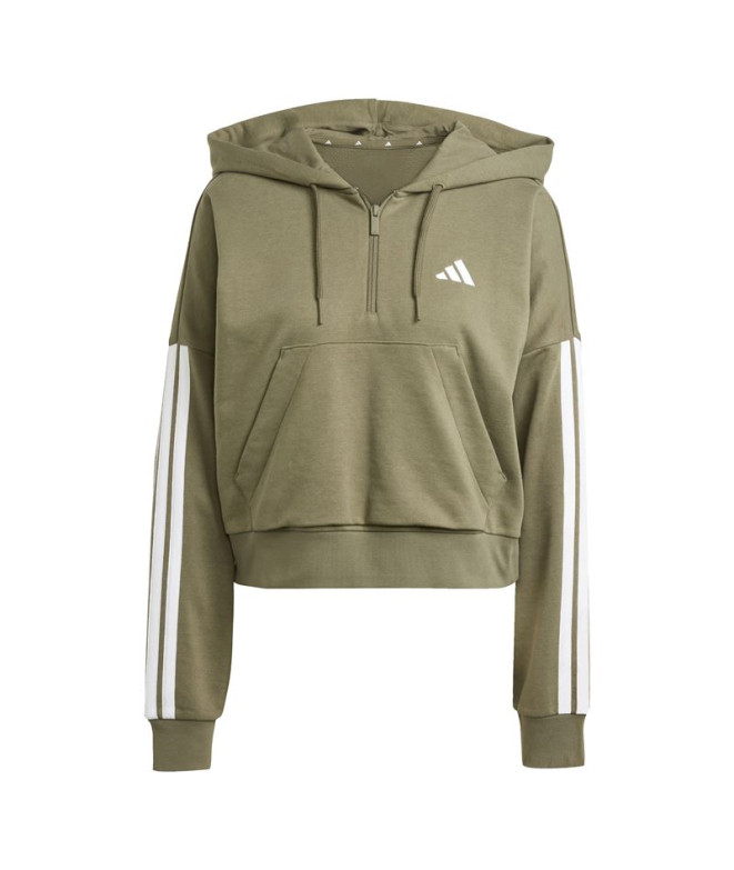 Sudadera Adidas 3Bandas French Terry Qz Hd Mujer Verde Oscuro/Blanco