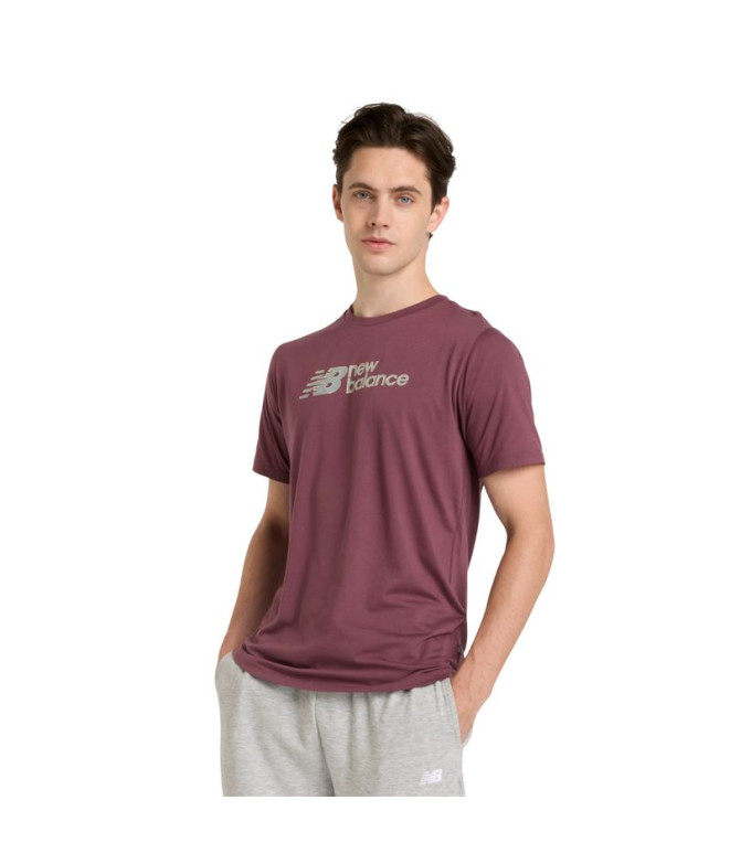Camiseta de Fitness New Balance Heathertech Linear Hombre Ciruela desmarillada