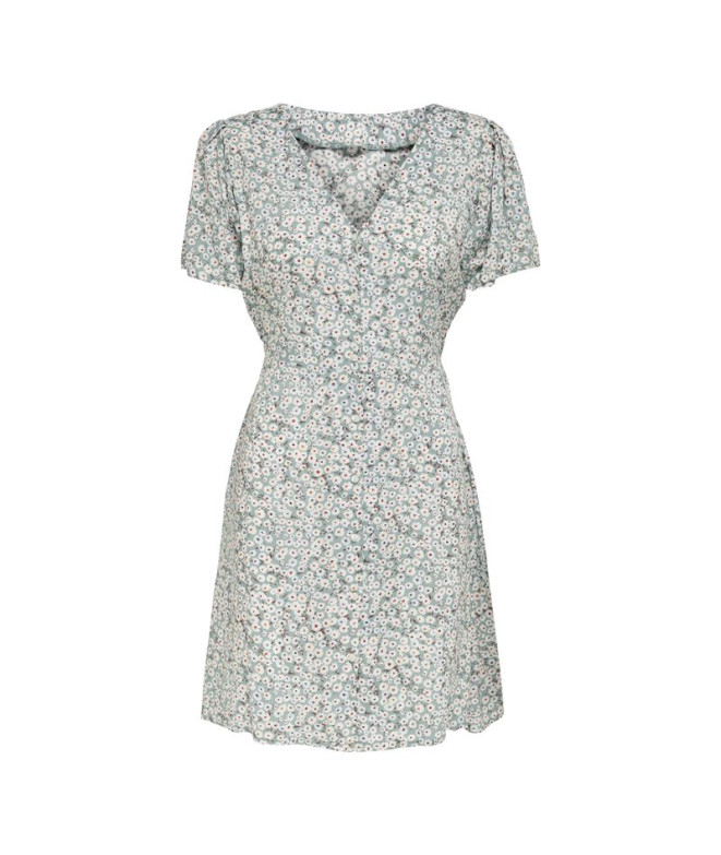 Robe Only Onlevida S/S Short Noos Femme Gris Mist Flores