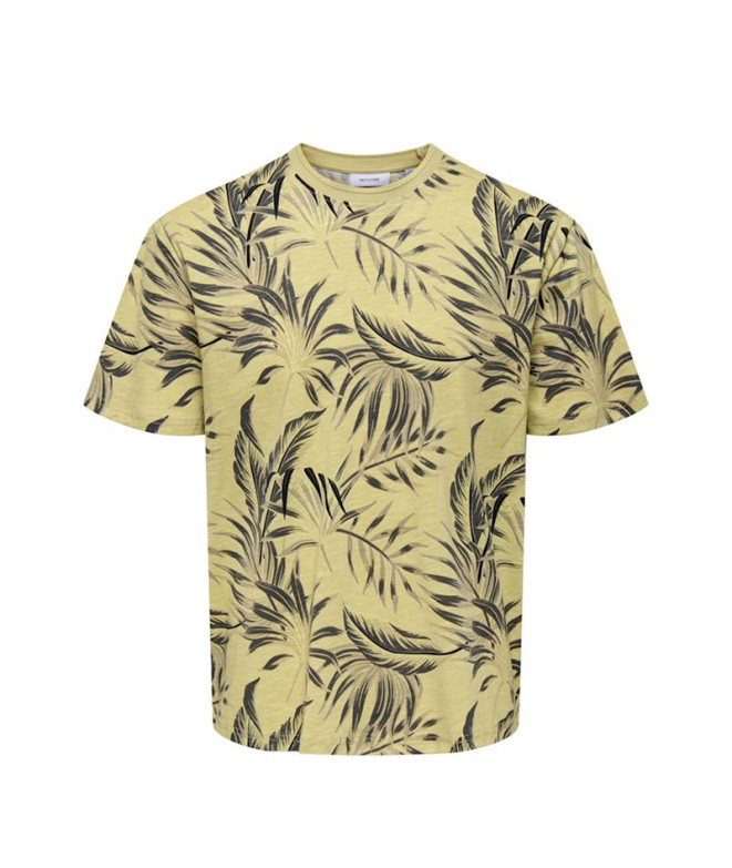 Camiseta ONLY & SONS Onskash Reg Leaf Aop Hombre Pale Verde Oliva