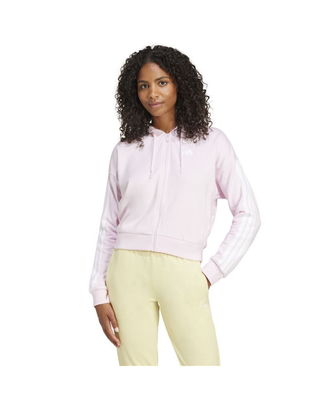 Sudadera adidas 3Bandas French Terry Fz Hd Mujer Rosa