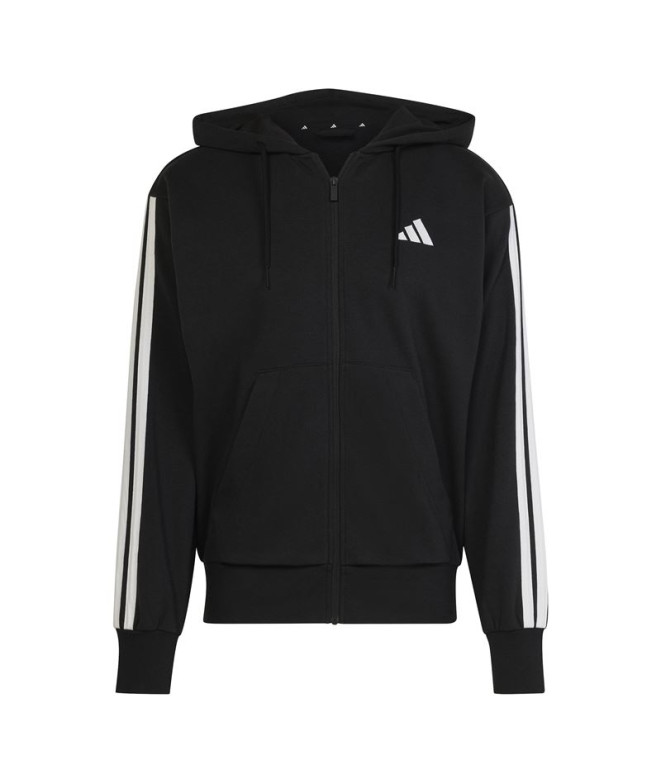 Sudadera adidas 3 Bandas French Terry Fz Hd Hombre Negro/Blanco