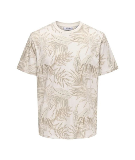 Camiseta Only & Sons Onskash Reg Leaf Aop Hombre Egret