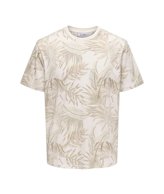 Camiseta Only & Sons Onskash Reg Leaf Aop Hombre Egret