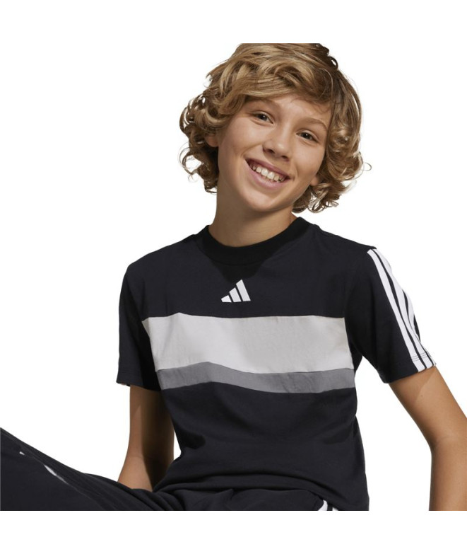Camiseta adidas 3 Bandas Tib Infantil Negro/Blanco