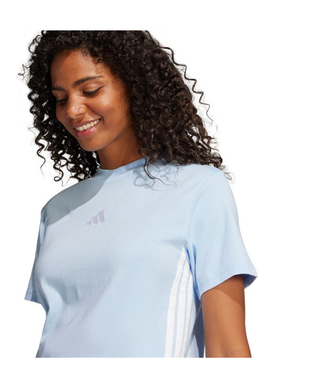 Camiseta adidas 3 Bandas Sj Mulher Azul/Branco