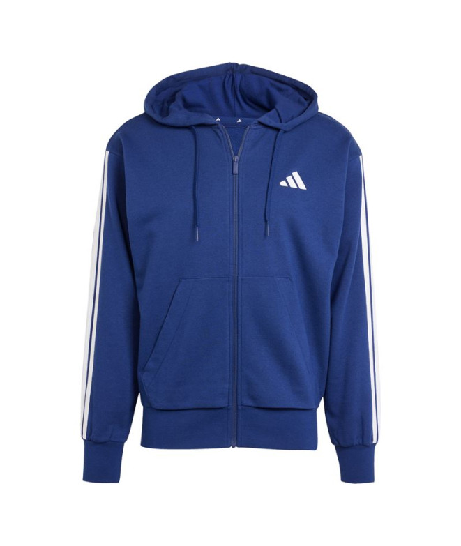 Sudadera adidas 3 Bandas French Terry Fz Hd Hombre Azul Oscuro/Blanco