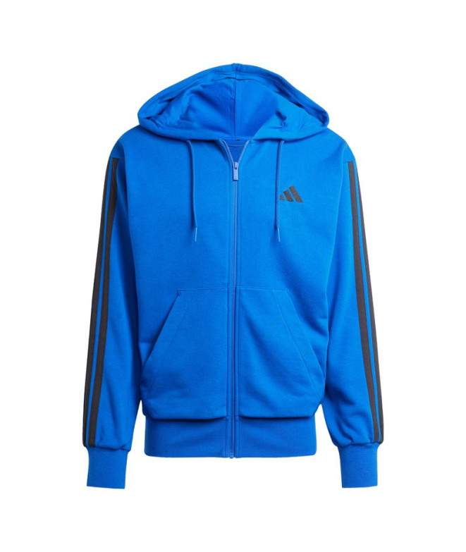 Sudadera adidas 3Bandas French Terry Fz Hd Hombre Azul/Negro