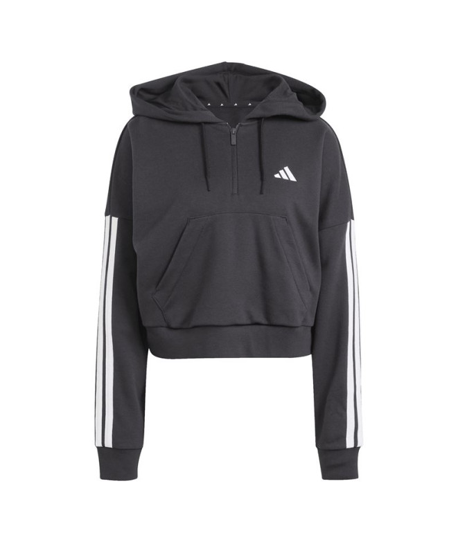 Sudadera adidas 3 Bandas French Terry Qz Hd Mujer Negro/Blanco