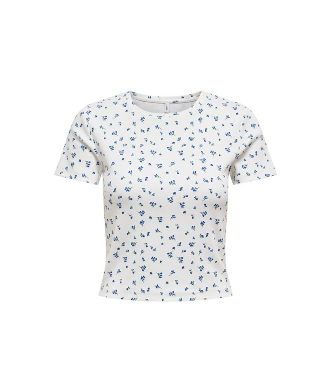 T-shirt Only Onlfenja Life Ss Aop Haut Jrs Noos Femme Cloud Dancer Blue Flowers