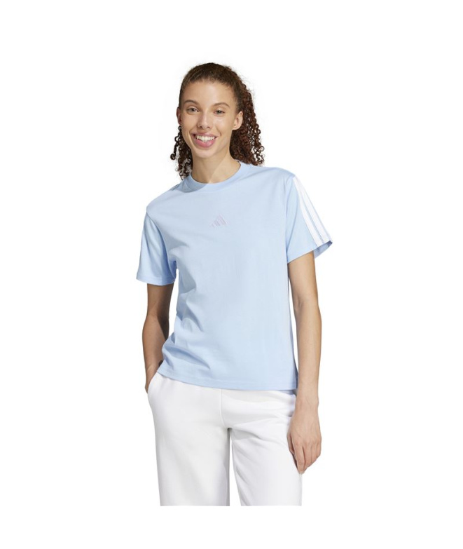 Camiseta adidas 3 Bandas Sj Mujer Azul/Blanco