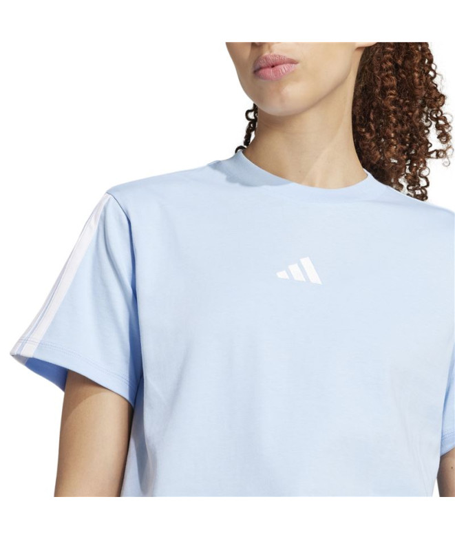 Camiseta adidas 3 Bandas Sj Mulher Azul/Branco