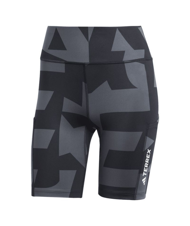 Calça de Montanha adidas Wmt 8In Aop Mulher Carbono/Preto