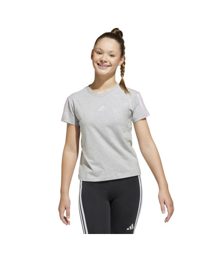 Camiseta adidas Jg 3 Bandas 160 Menina Cinza/Rosa 2