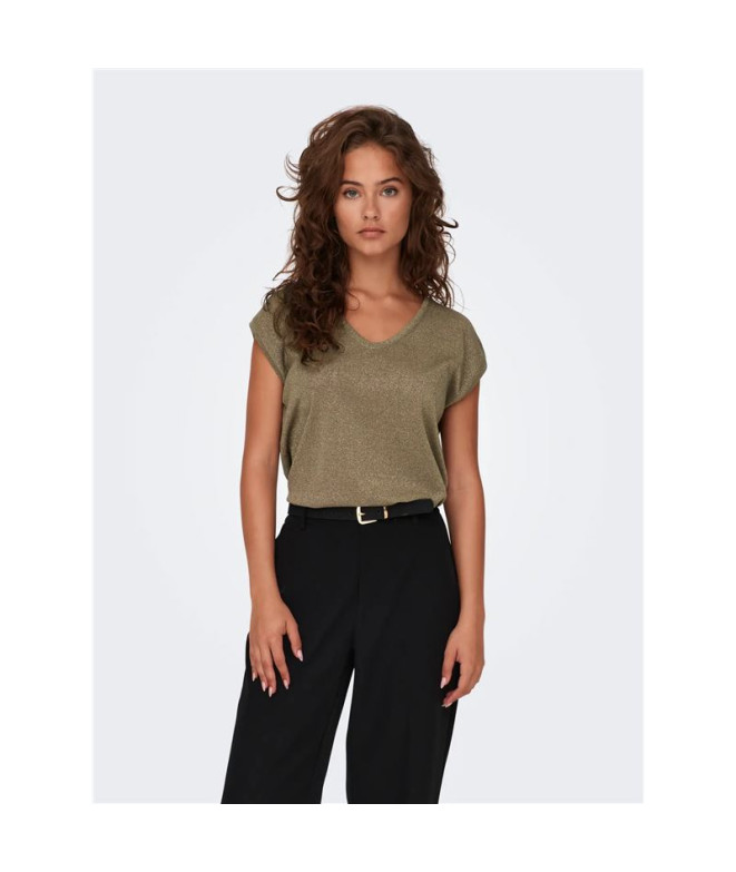 Camiseta Only Onlsilvery S/S V Neck Lurex Noos...