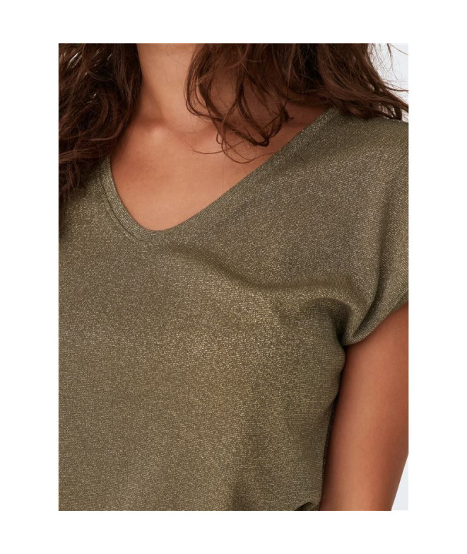 Camiseta Only Onlsilvery S/S V Neck Lurex Noos...