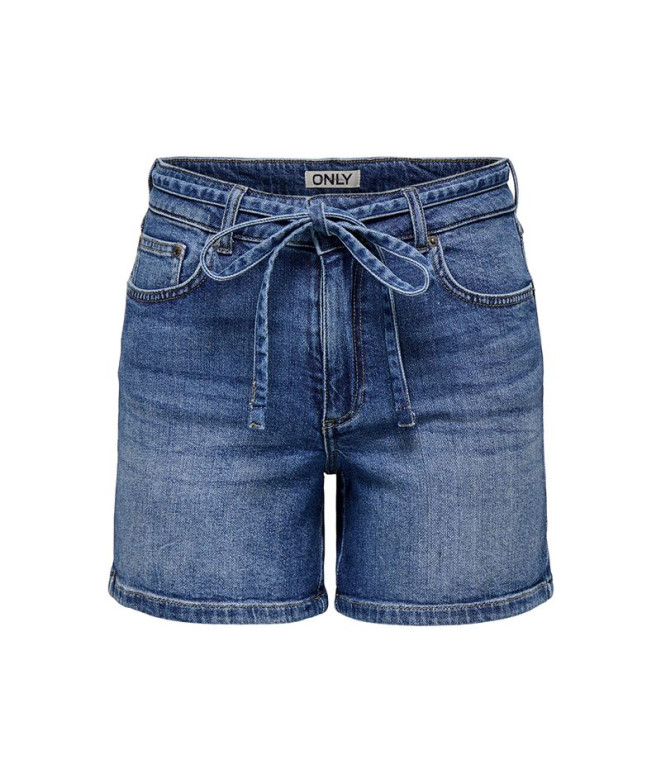 Calça Only Onlgianna Mw Belted Shorts Azg Dnm Noos Mulher Azul Médio Denim