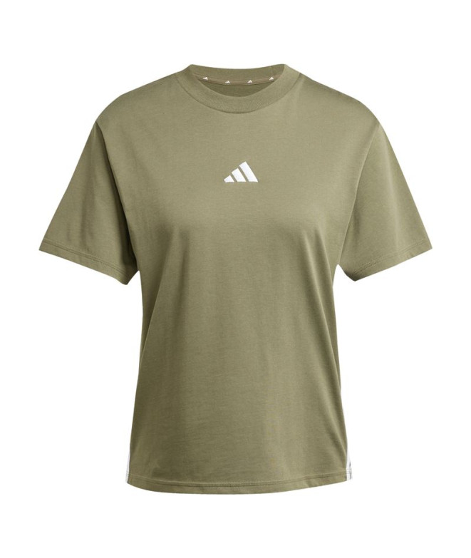 Camiseta adidas 3Bandas Sj Mujer Verde Oscuro/Blanco