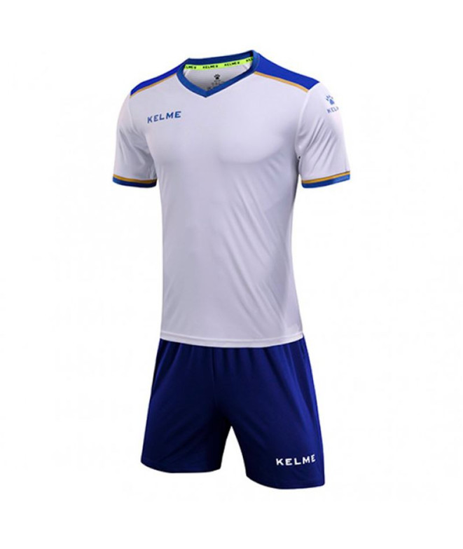 Conjunto de Fútbol Kelme Set S/S Segovia Jr Infantil Blanco-Royal Azul