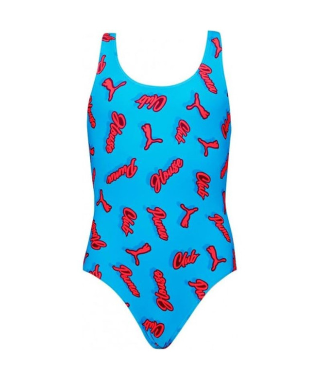 Maillot de bain Puma Swim Filles Maillot de Bain Imprimé 1P Enfant Bleu / Rouge Brillant