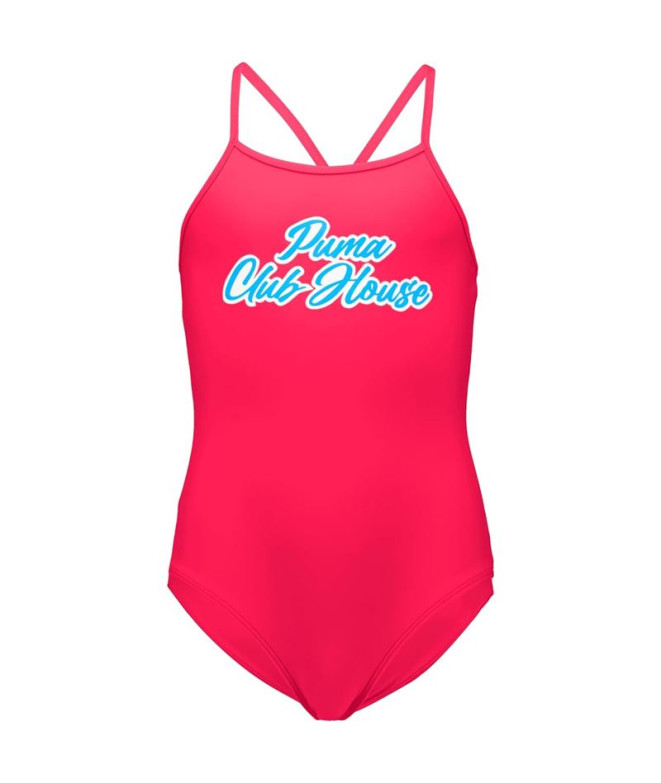 Fato de banho Puma Swim Girls Club House 1P Infantil Vermelho Brilhante