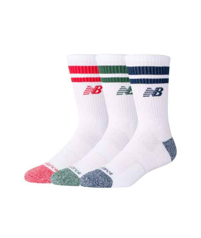 Meias New Balance Estilo de Vida Ativo Listrado Crew 3 Pack