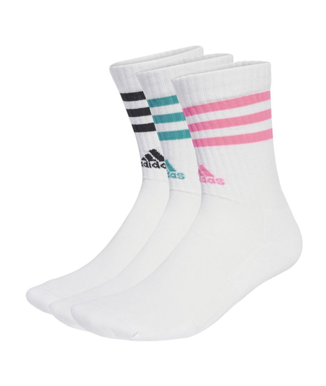 Meias adidas 3 Bandas C Spw Crw 3P Infantil Branco / Azcepu / Rosluc / Preto