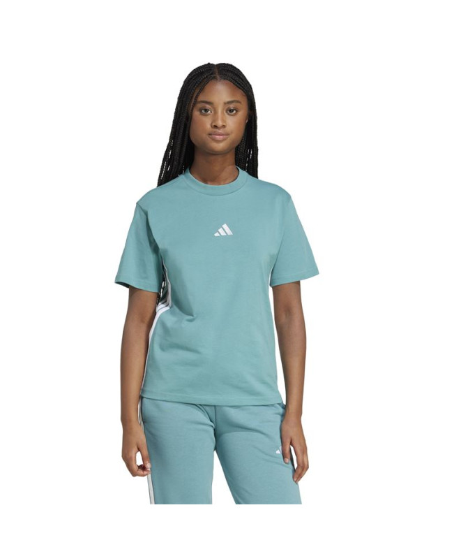 Camiseta adidas 3 Bandas Sj Mulher Azul/ Branco