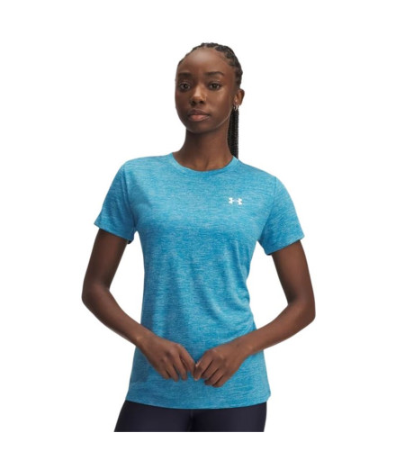 Camiseta de Fitness Under Armour Tech Ssc- Twist Mulher Azul Camiseta de Fitness Under Armour Tech Ssc- Twist Mulher Azul