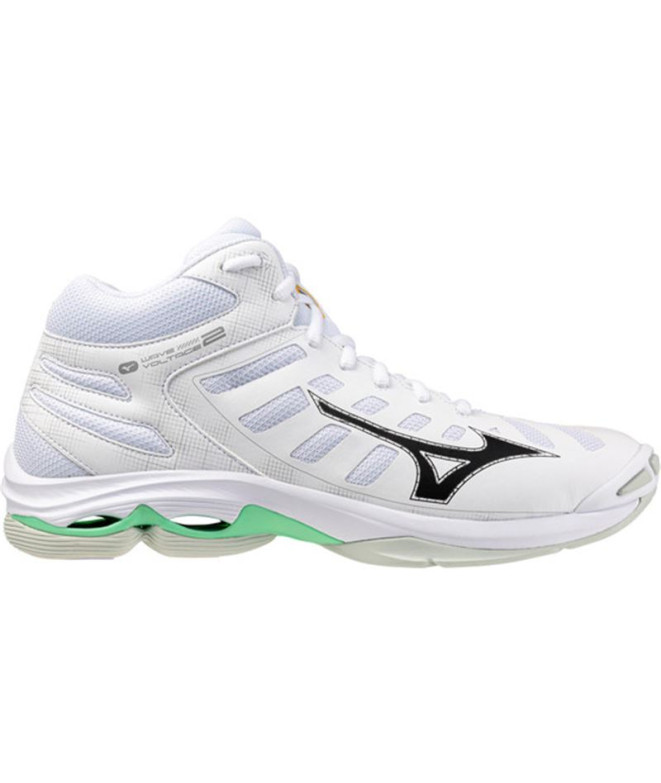 Chaussures de Volley-ball Mizuno Wave Voltage 2 Mid Blanc/Noir/Émeraude Gelée