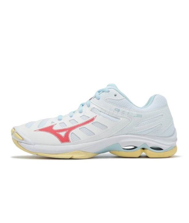 Sapatilhas de Voleibol Mizuno Wave Voltage 2 Mulher Branco/Azul/Banana Pálido