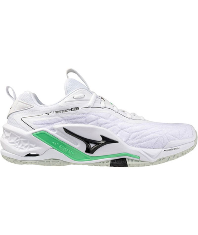Sapatilhas de Andebol Mizuno Wave Stealth Neo 2 Branco/Preto/Emerald Congelado
