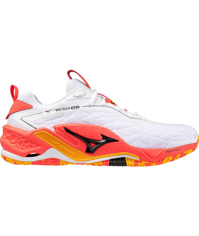 Zapatillas de Balonmano Mizuno Wave Stealth Neo 2 Blanco/Coral/Citrus