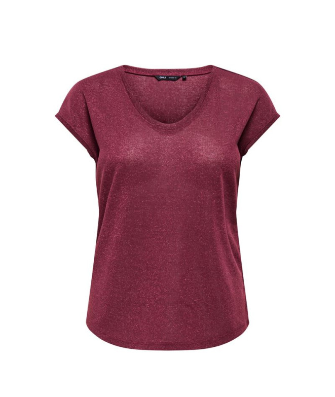 T-shirt Only Onlsilvery S/S V Neck Lurex Haut Jrs Noos Femme Bourgogne