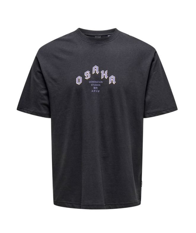Camiseta Only & Sons Onskeane Rlx Ss Print Tee Noos Homem Preto Jato Impressão: Pássaros Chineses