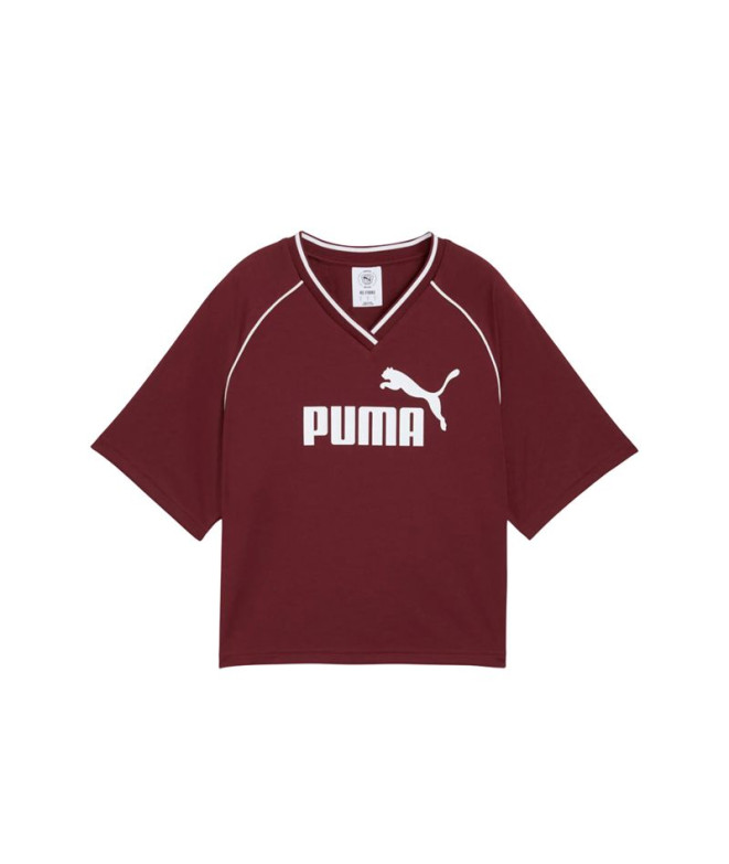 Camiseta Puma Essentials Relaxed Cropped Granate Mujer