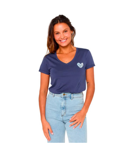 Camiseta Rip Curl Heart V Neck Tee Mulher Azul Marinho Camiseta Rip Curl Heart V Neck Tee Mulher Azul Marinho