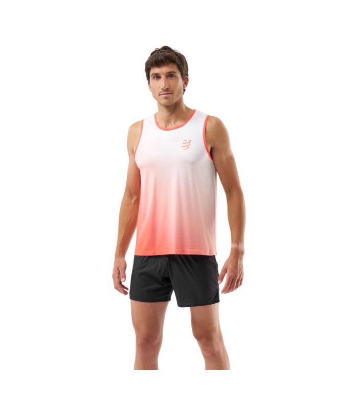 Camiseta de Running Compressport Performance Fluo Rojo/Blanco