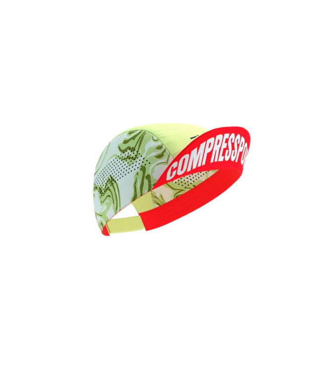 Boné de Running Compressport Pro Racing Verde/Vermelho