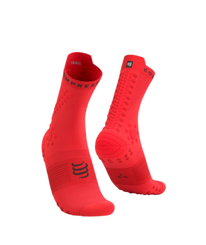 Meias de Running Compressport Pro Racing V4.0 Trail Fluo Vermelho/Preto
