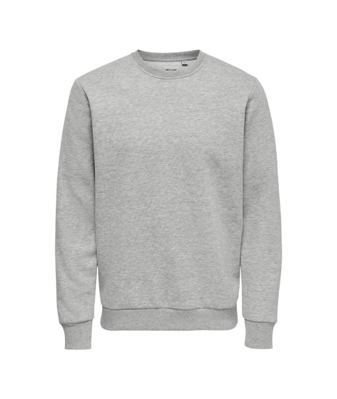Moletom Only & Sons Onsceres Crew Neck Noos Homem Cinza Melange Super Leve