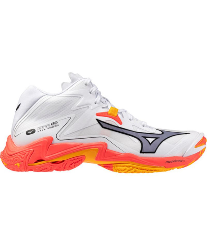Sapatilhas de Voleibol Mizuno Wave Lightning Z8 Mid Branco/Coral/Citrus