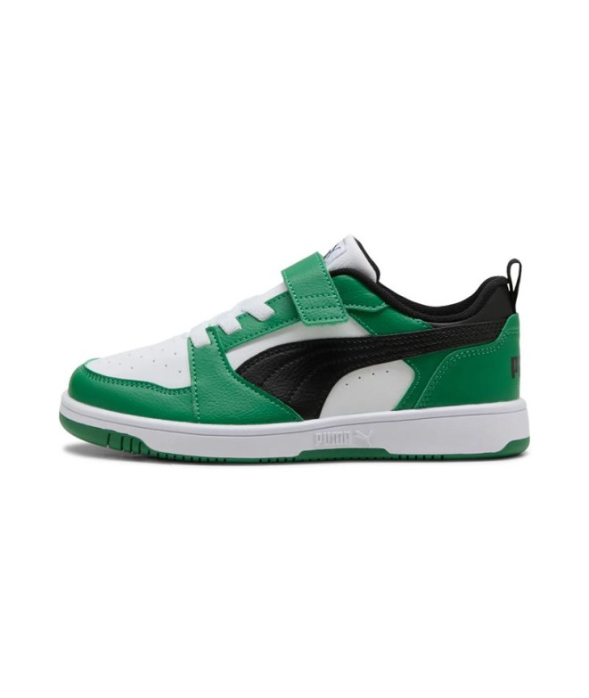 Chaussures de Puma Puma Rebound V6 Lo Ac+ Ps Enfant Blanc/Noir/Archive Vert